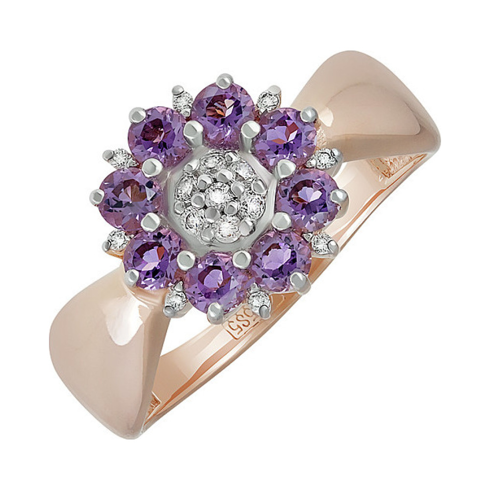 Золотое кольцо с аметистом и фианитом № 135086