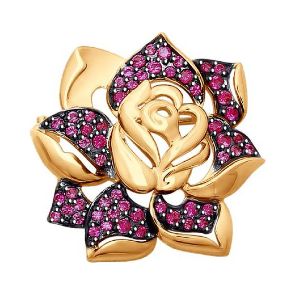 Золотая брошь с фианитом № 161661