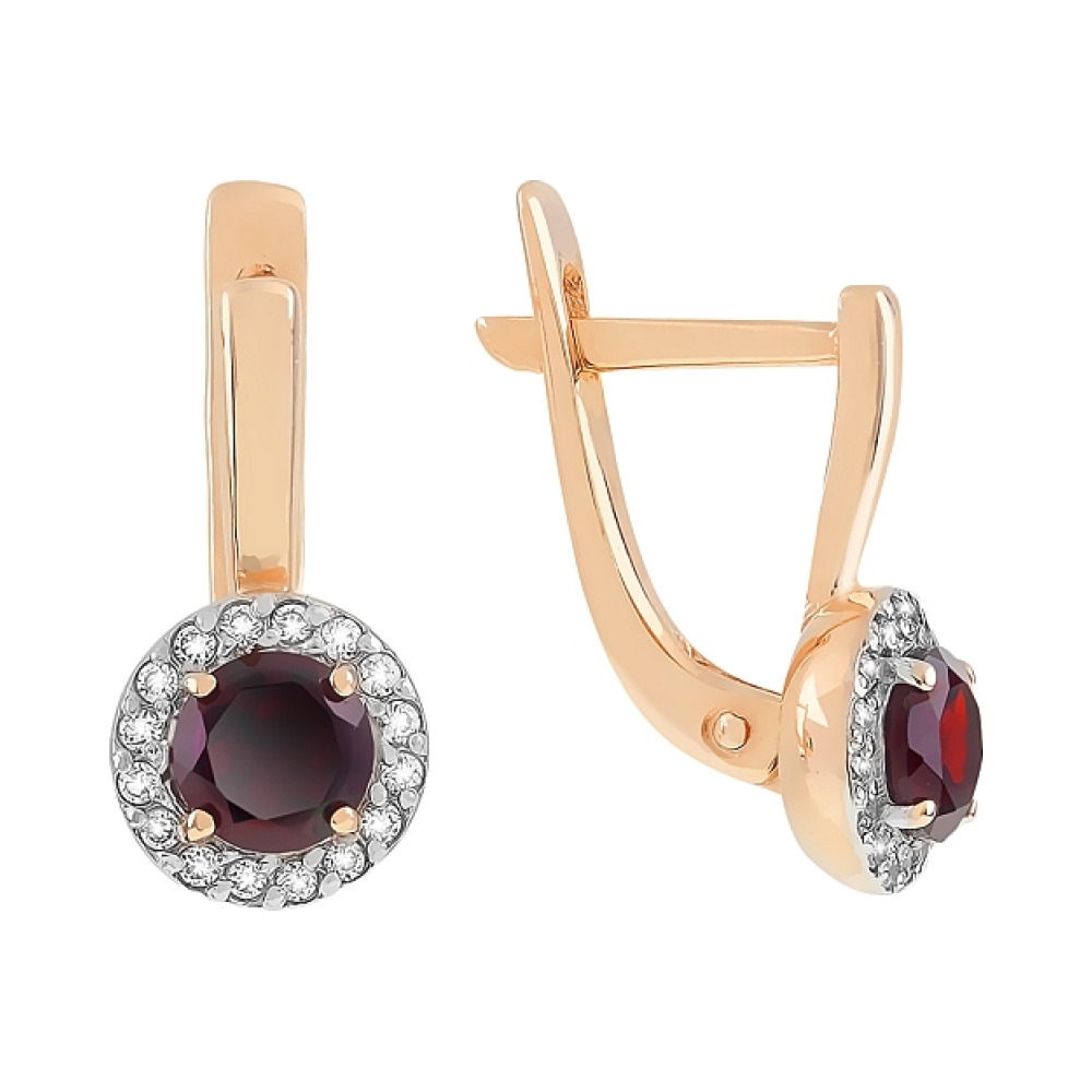 Золотые серьги с гранатом и фианитом № 100554