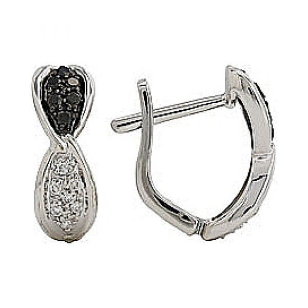 Золотые серьги с чёрными и белыми бриллиантами № 81965