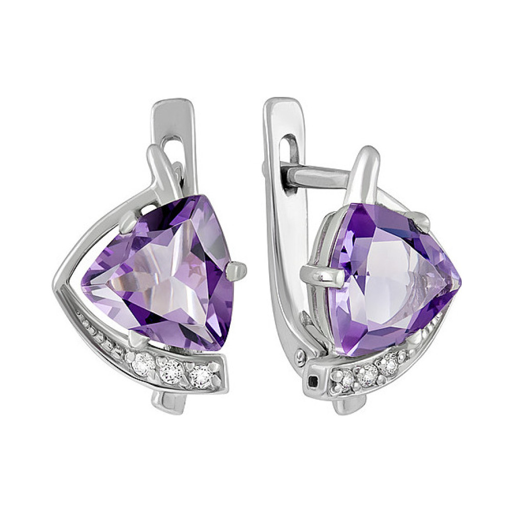 Серебряные серьги с аметистом и фианитом № 133114