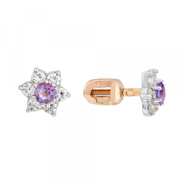 Пуссеты с аметистом и фианитом № 105426