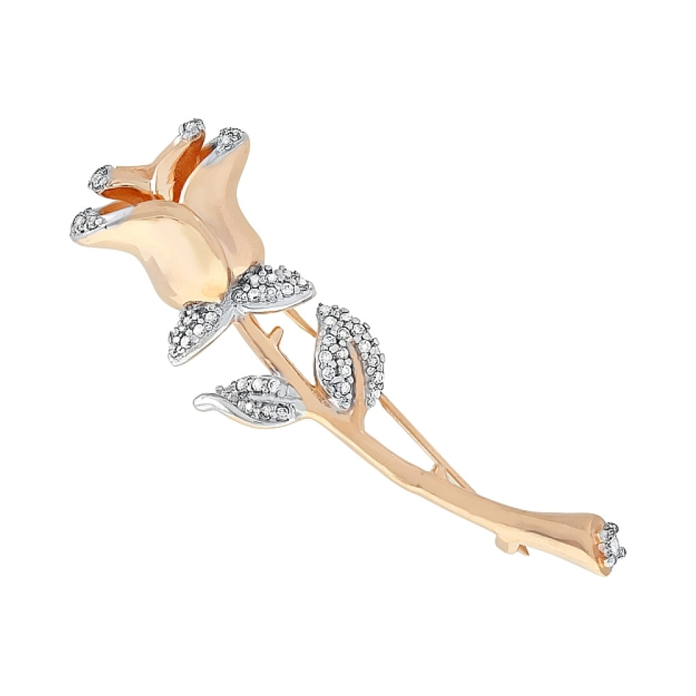 Золотая брошь с фианитами № 113011