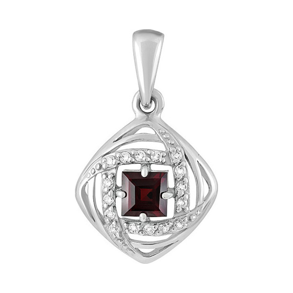 Серебряная подвеска с гранатом и фианитом № 132036