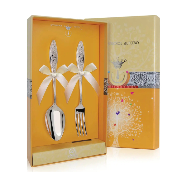 Набор десертный Морозко: вилка и ложка из серебра 925 пробы