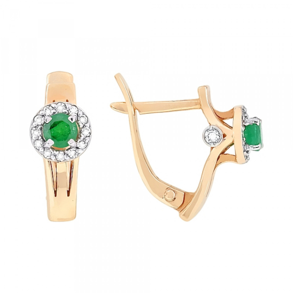 Серьги с бриллиантом и изумрудом № 84676
