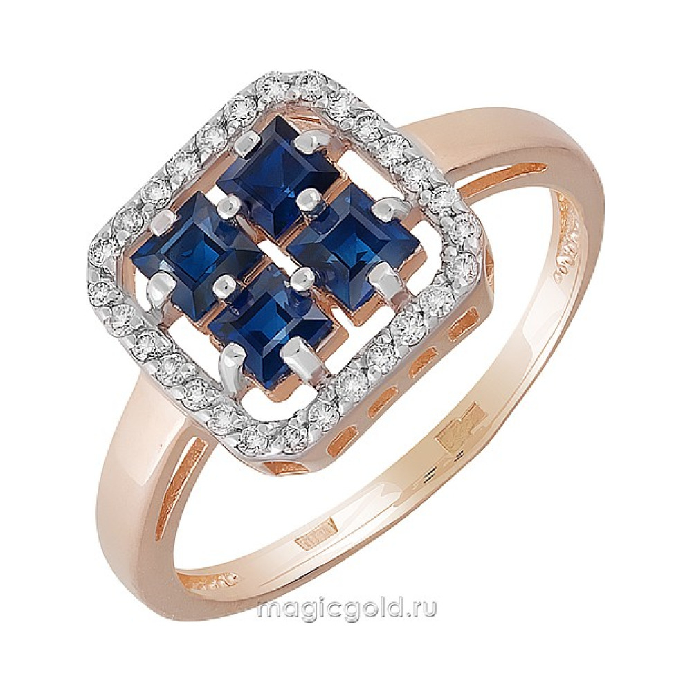 Золотое кольцо с бриллиантом и сапфиром № 159082