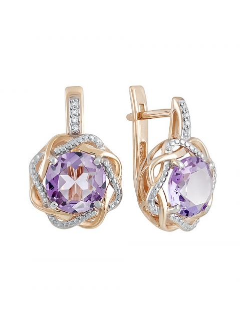 Золотые серьги с аметистом и фианитом № 131998