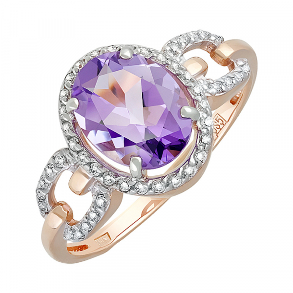 Золотое кольцо с аметистом и фианитом № 126555