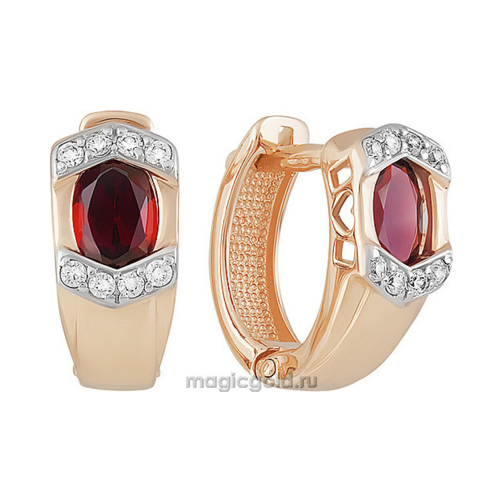 Золотые серьги с гранатом и фианитом № 158961
