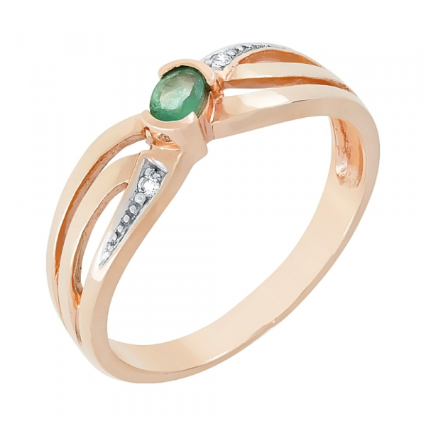 Кольцо с бриллиантом и изумрудом № 6985