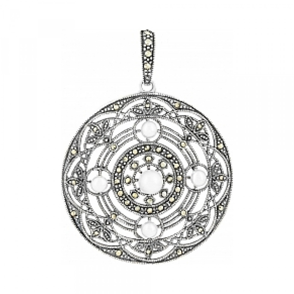 Серебряная подвеска с имитац. жемчуга и марказитом № 80856