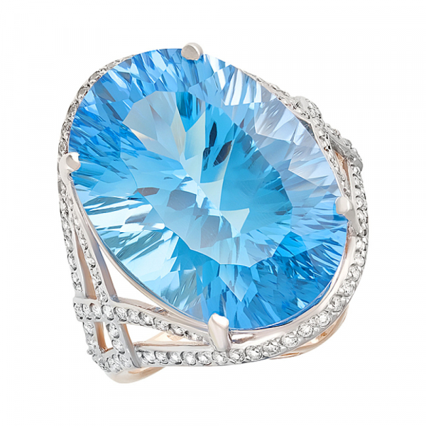 Золотое кольцо с топазом и фианитом № 128453