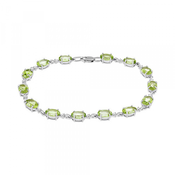 Серебряный браслет с хризолитом и фианитом № 134144