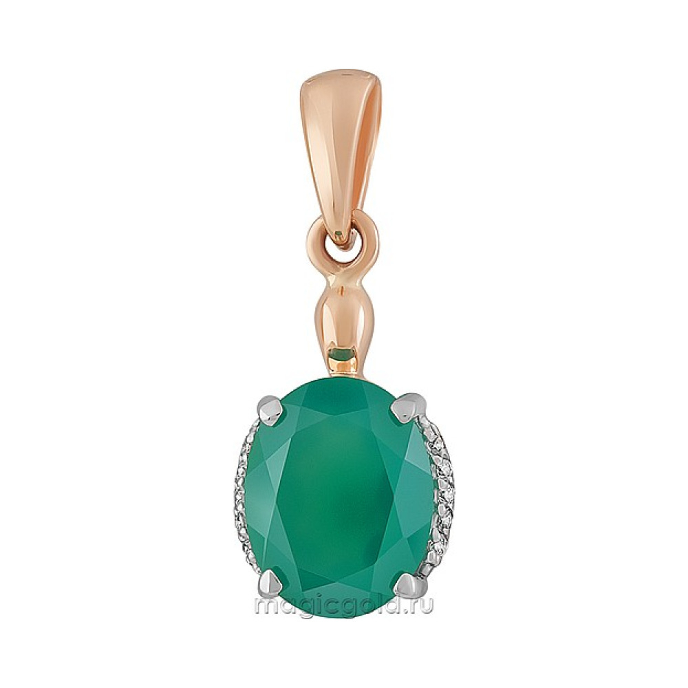 Золотая подвеска с зелёным ониксом и фианитом № 162079