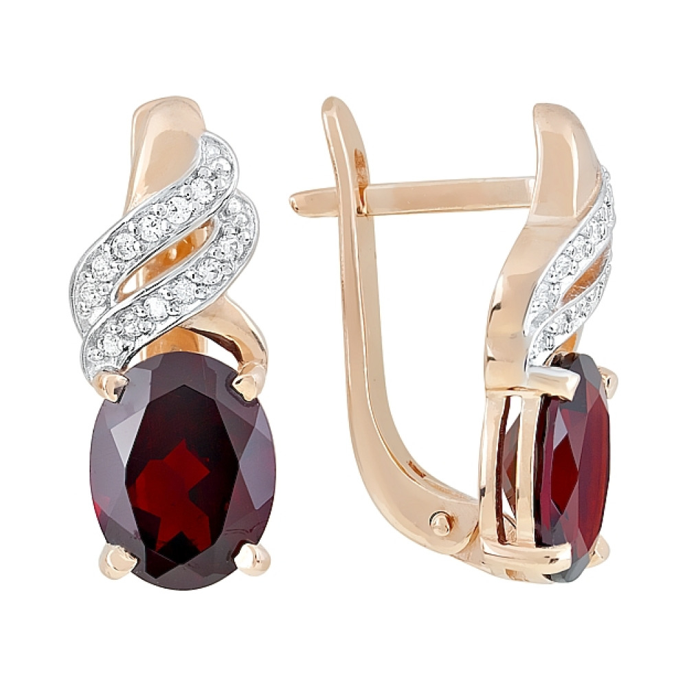 Золотые серьги с гранатом и фианитом № 119378