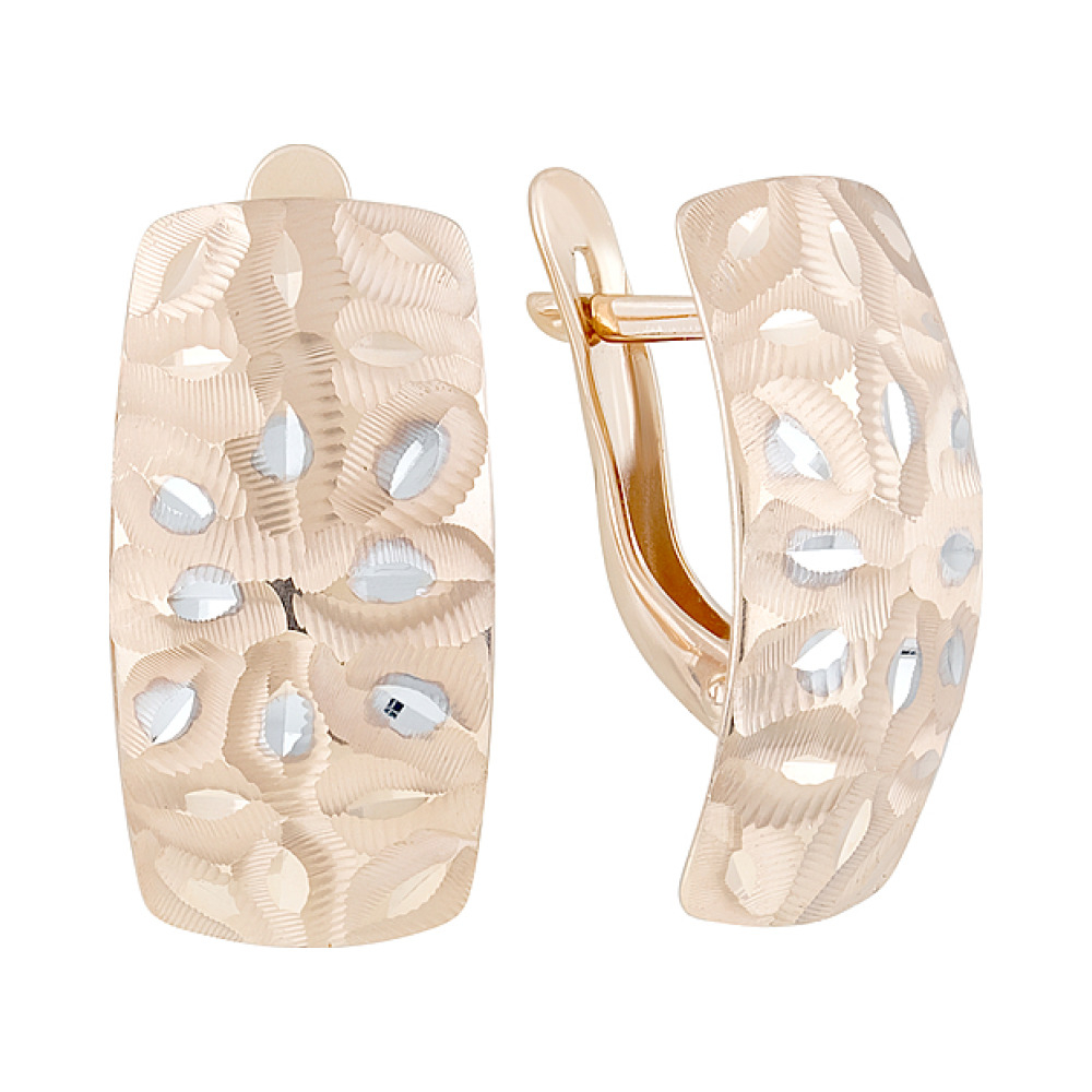 Золотые серьги без камня с алмазкой № 127613