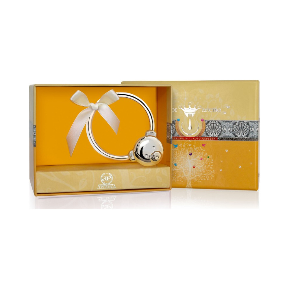 Серебряная погремушка «Мишка» на серебряном кольце