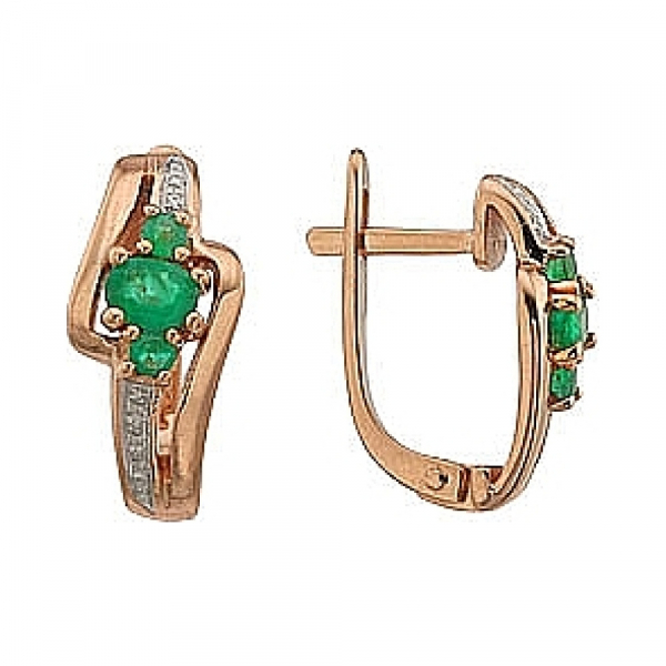 Золотые серьги с изумрудом № 64421