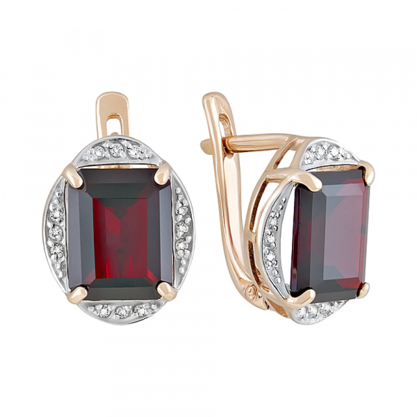 Золотые серьги с гранатом и фианитом № 126562