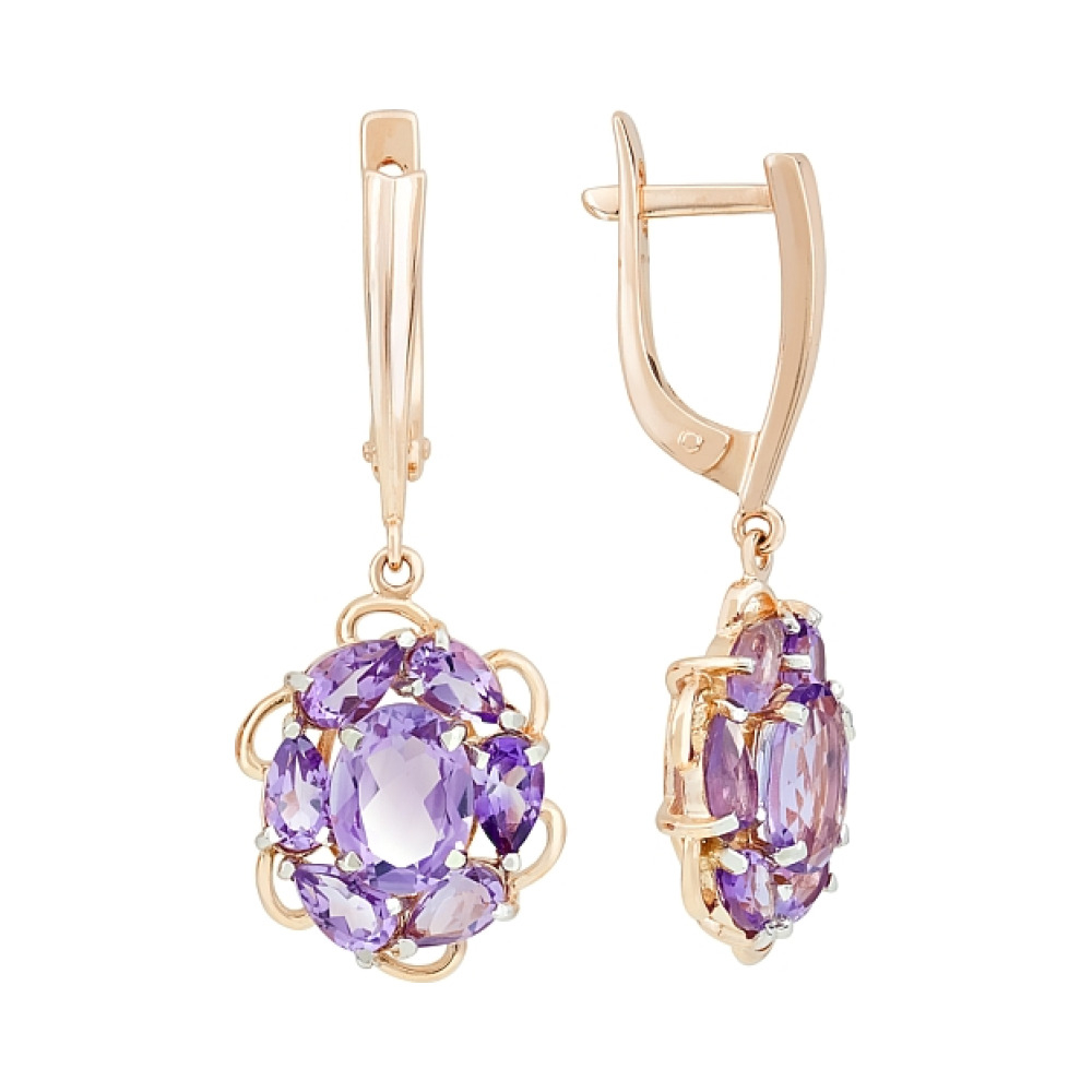 Золотые серьги с аметистом № 116464