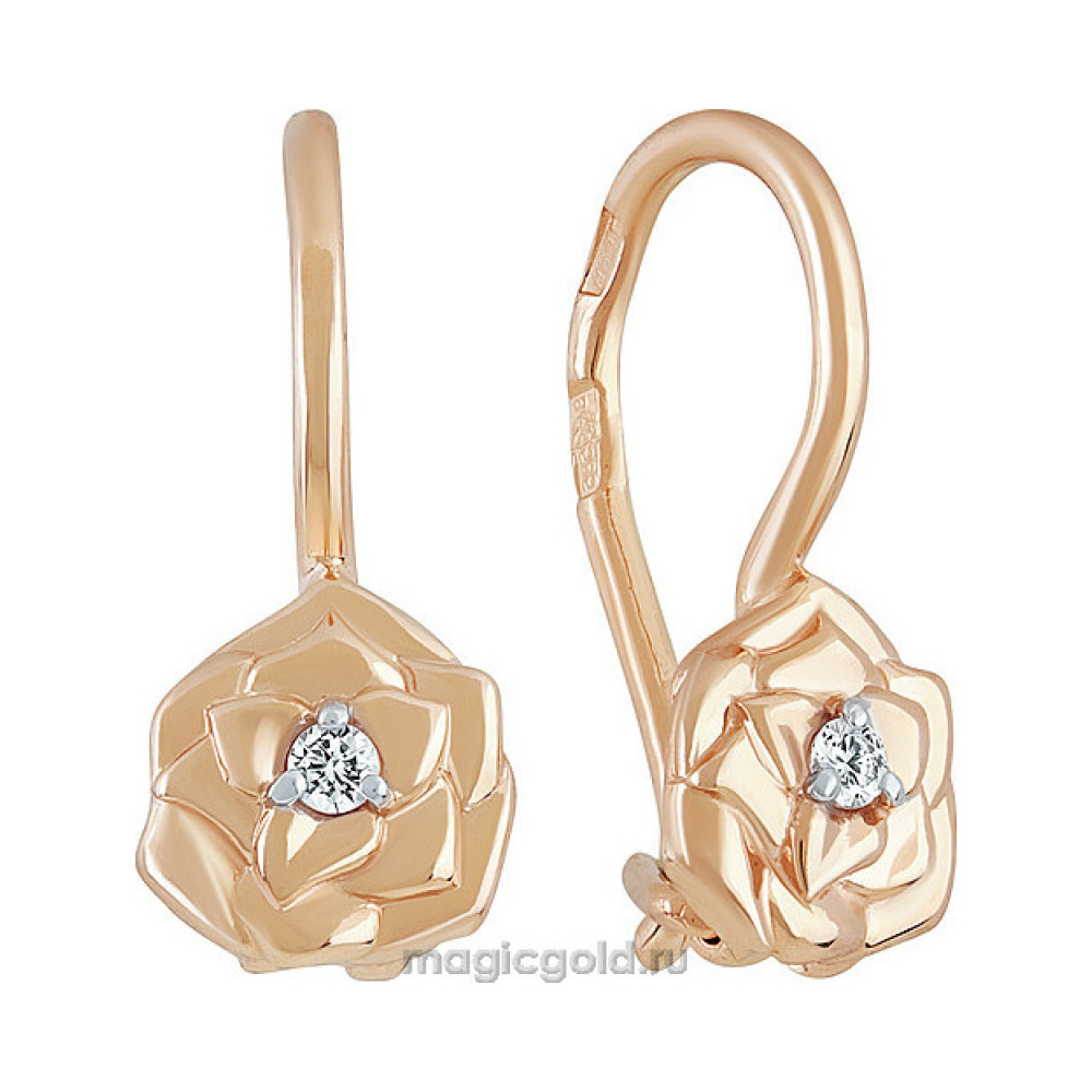 Золотые серьги с фианитом № 140664