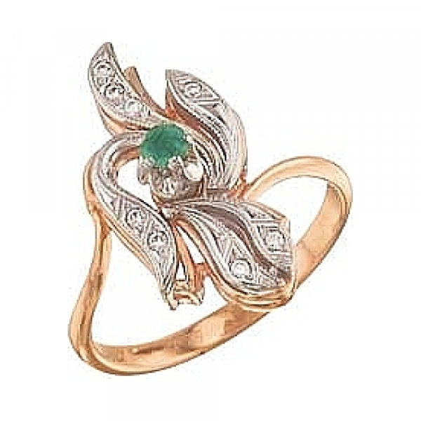 Золотое кольцо с бриллиантом и изумрудом № 36245