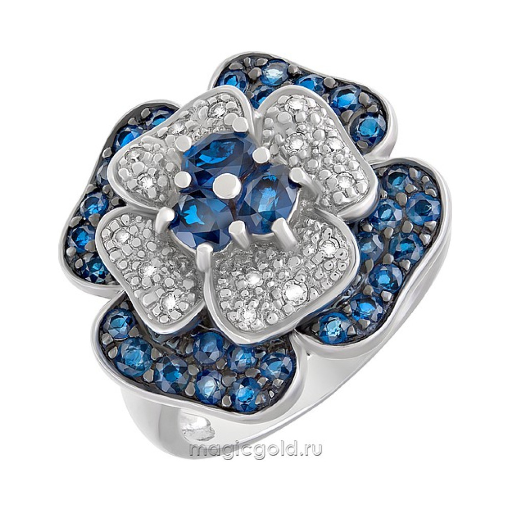 Золотое кольцо с бриллиантом и сапфиром № 26596