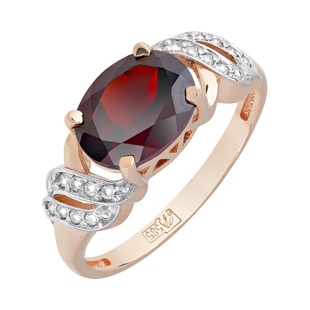 Золотое кольцо с гранатом и фианитом № 119372
