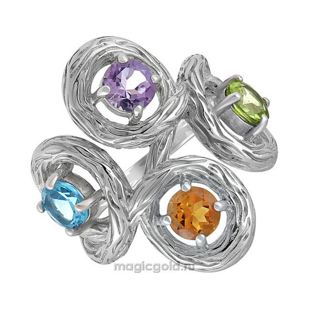 Серебряное кольцо с полудрагоценными вставками  № 134798
