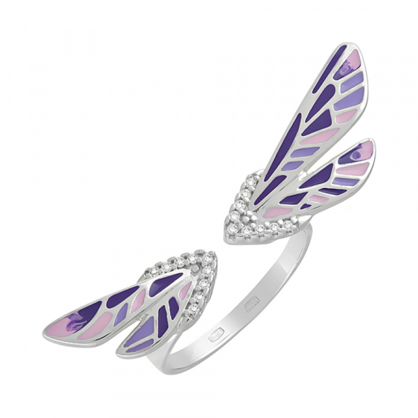 Серебряное кольцо с фианитом и эмалью № 124414