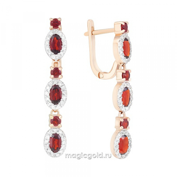 Золотые серьги с гранатом и фианитом № 170481