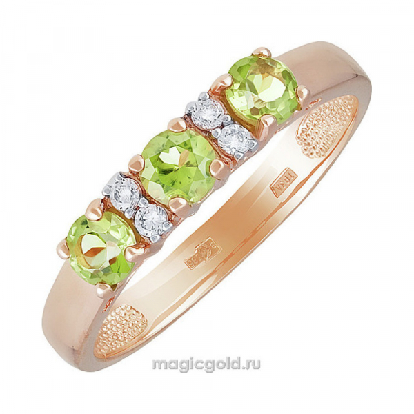 Золотое кольцо с хризолитом и фианитом № 139773