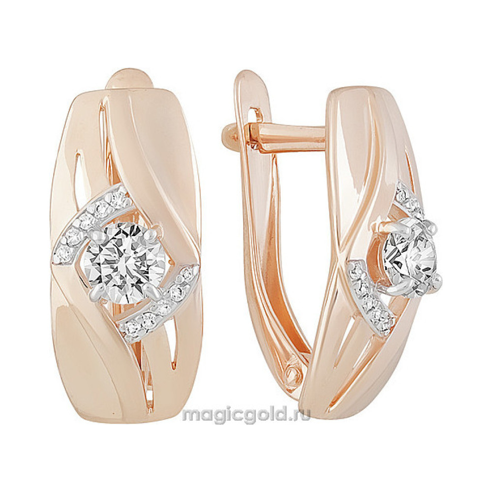 Золотые серьги с кристаллом swarovski и фианитом № 160262