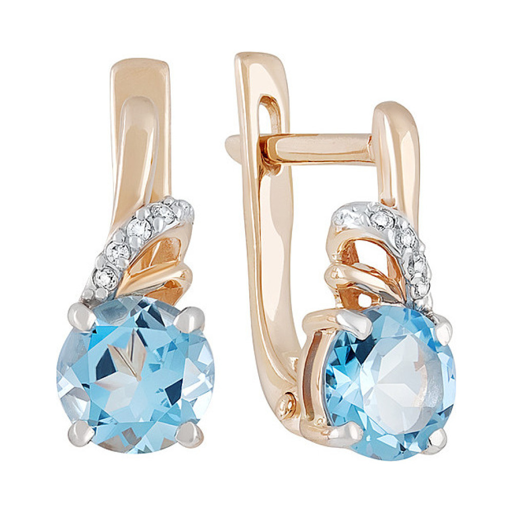 Золотые серьги с топазом и фианитом № 133364