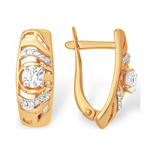 Золотые серьги с кристаллом swarovski и фианитом № 141943