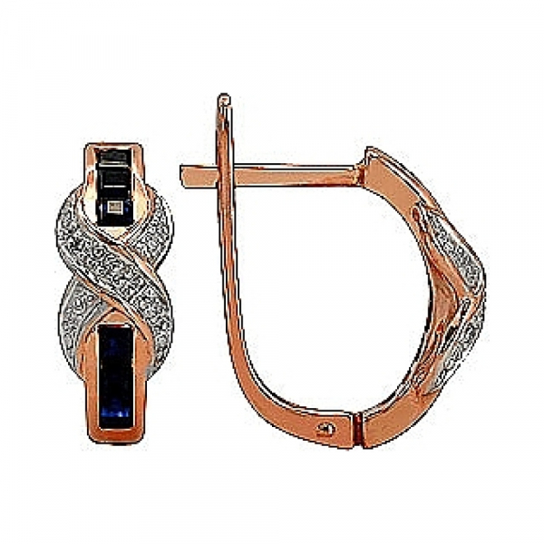 Золотые серьги с бриллиантом и сапфиром № 75320