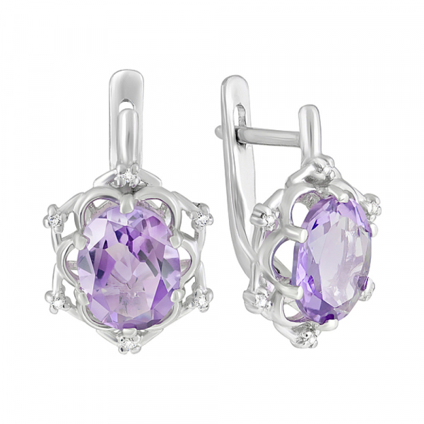 Серебряные серьги с аметистом и фианитом № 123232