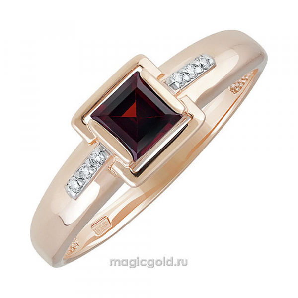 Золотое кольцо с гранатом и фианитом № 139775