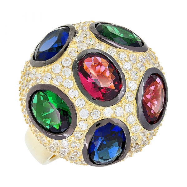 Серебряное кольцо с фианитом черным и золотым покрытием № 118421