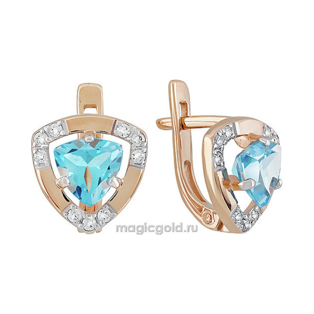 Золотые серьги с топазом и фианитом № 142148