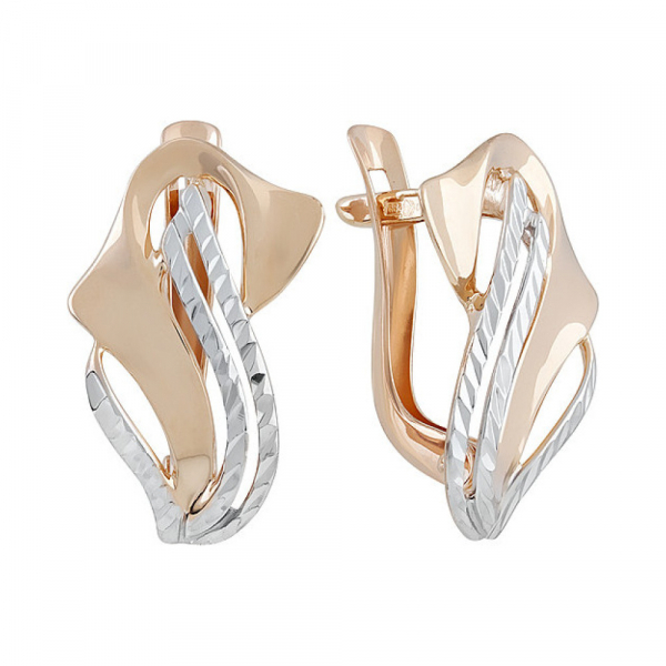 Золотые серьги без камня с алмазкой № 135445