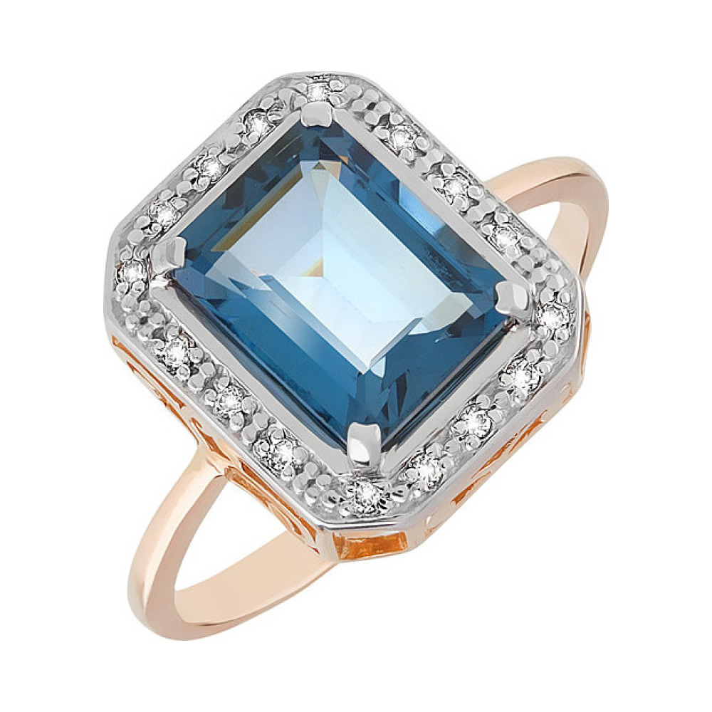 Золотое кольцо с топазом и фианитом № 110918