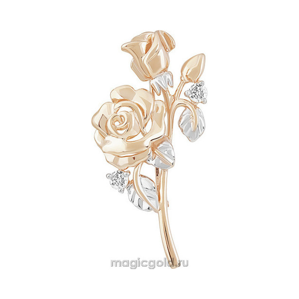 Золотая брошь с фианитом № 155760