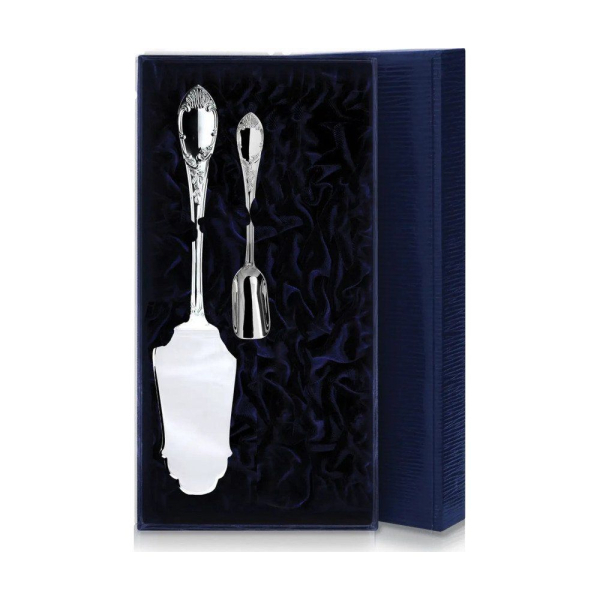 Набор чайный Престиж 2 предмета: лопатка и совок для сахара в футляре из серебра 925 пробы