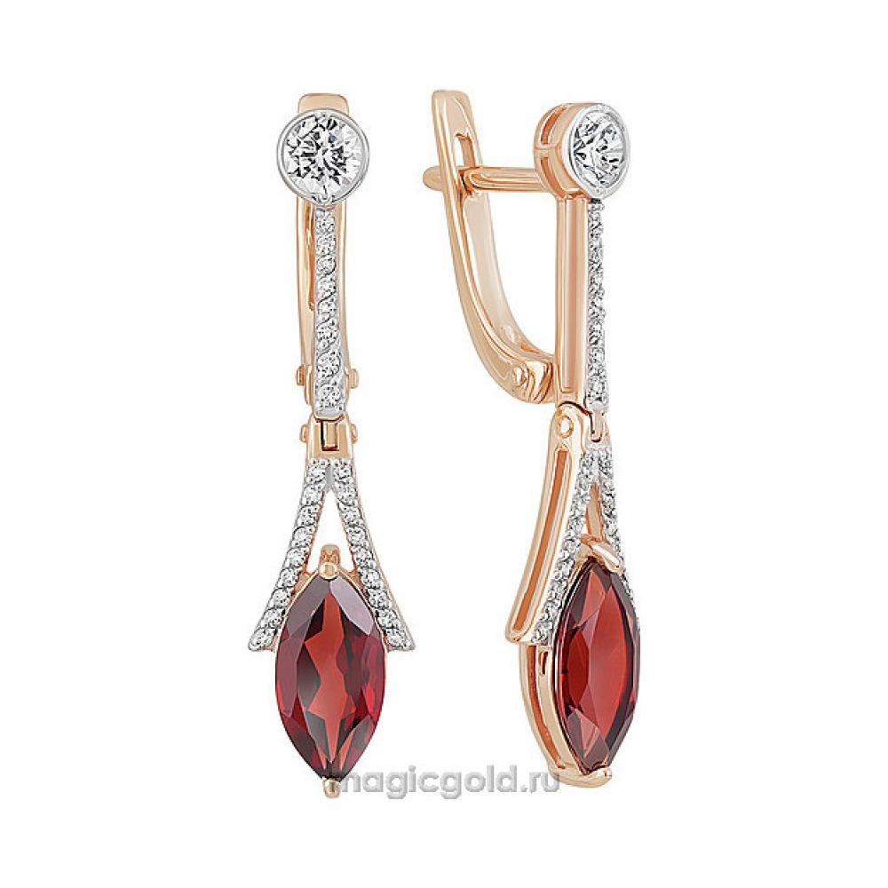 Золотые серьги с гранатом и фианитом № 141879