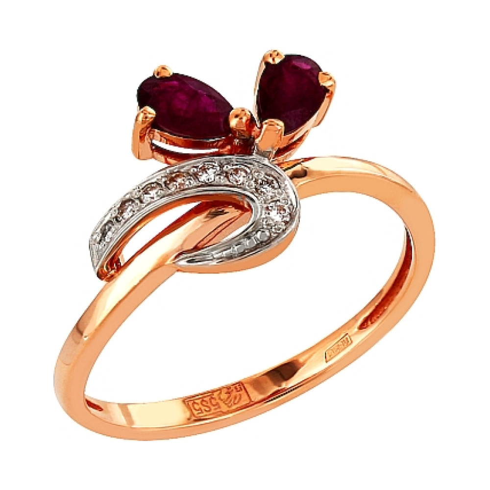 Золотое кольцо с бриллиантом и рубином № 96356