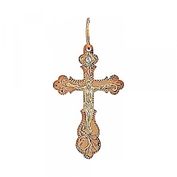 Крест с ручной разгравировкой и фианитом № 78322