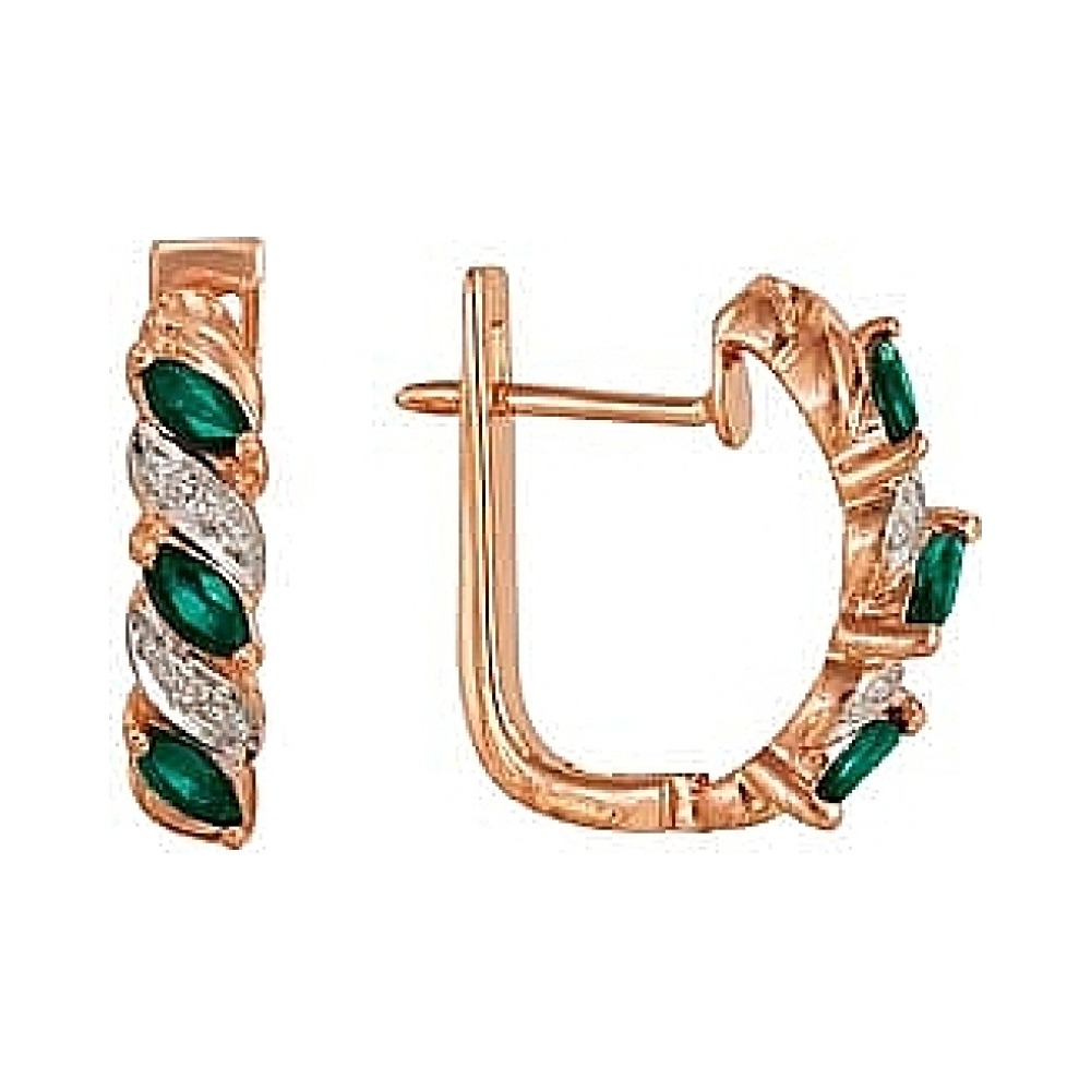 Золотые серьги с бриллиантом и изумрудом № 8020
