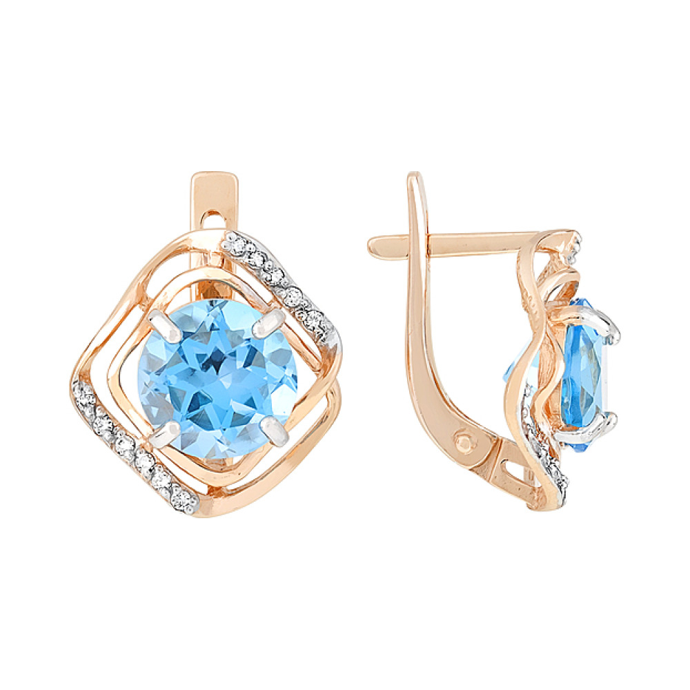 Золотые серьги с топазом и фианитом № 114056